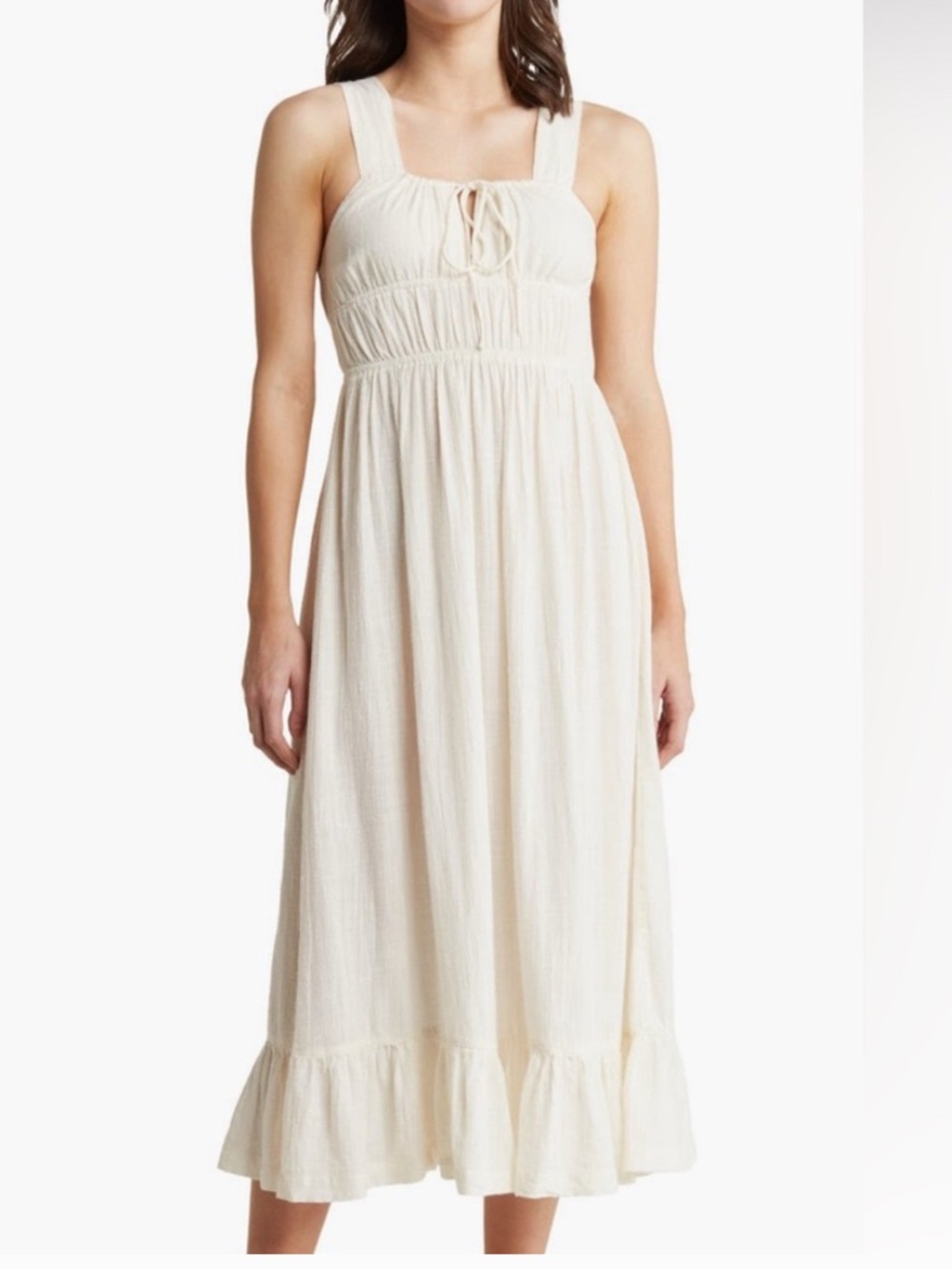 Roxy White Smocked Cotton Midi Dress Cottagecore Size Small